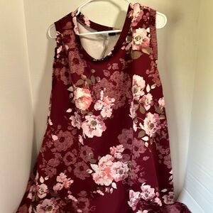Kreative content burgundy floral sleeveless dress with pockets size 1x